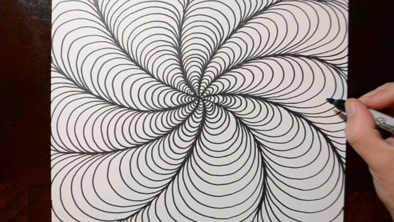 How to Draw Optical Line Illusions - Spiral Doodle Pattern 9