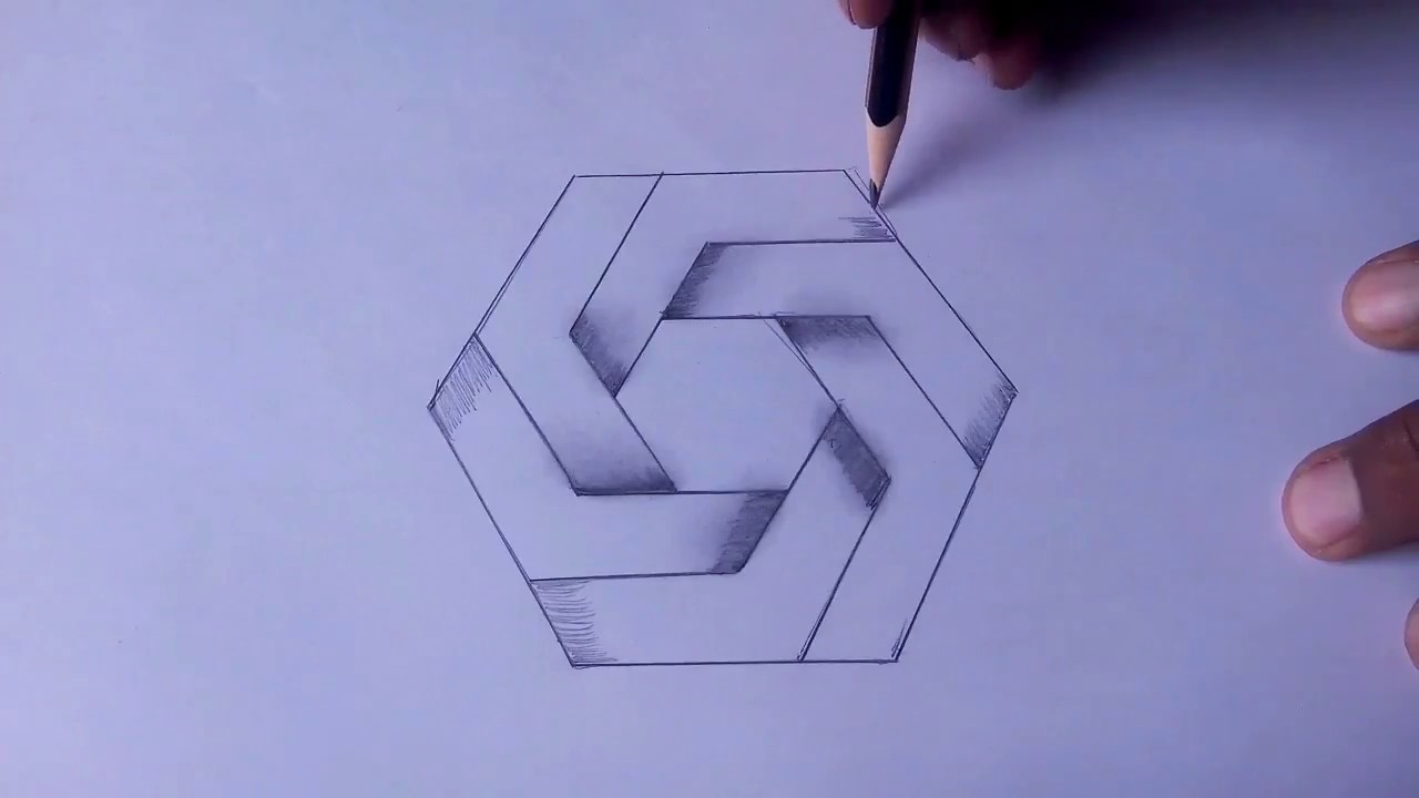 How To Draw Optical Illusions - Hexagon, Easy 3D art trick, 3D Drawing