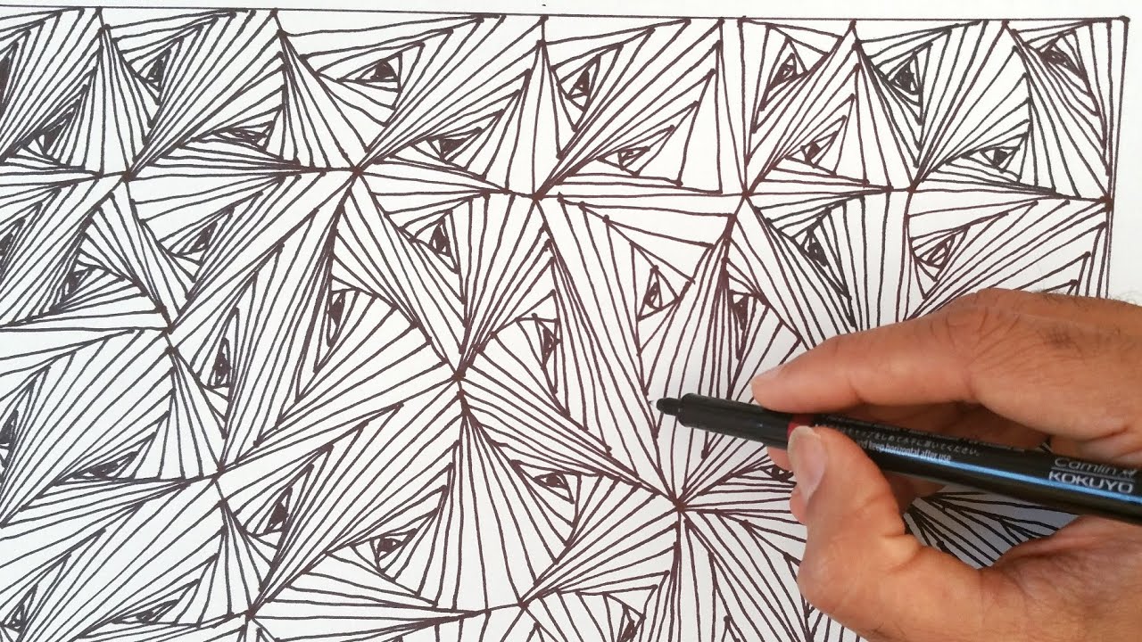 How to draw easy "Line Optical illusions pattern"  - Zentangles design !!