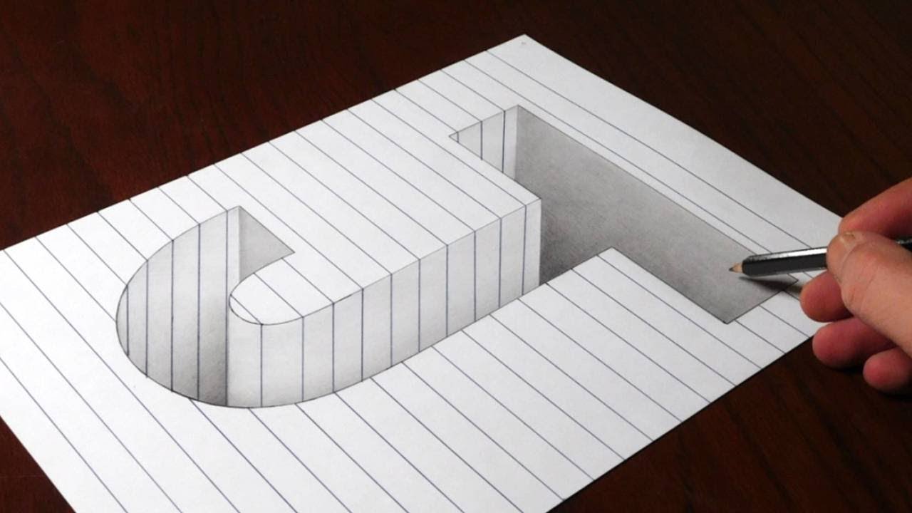 Drawing J Hole in Line Paper - 3D Trick Art Optical Illusion