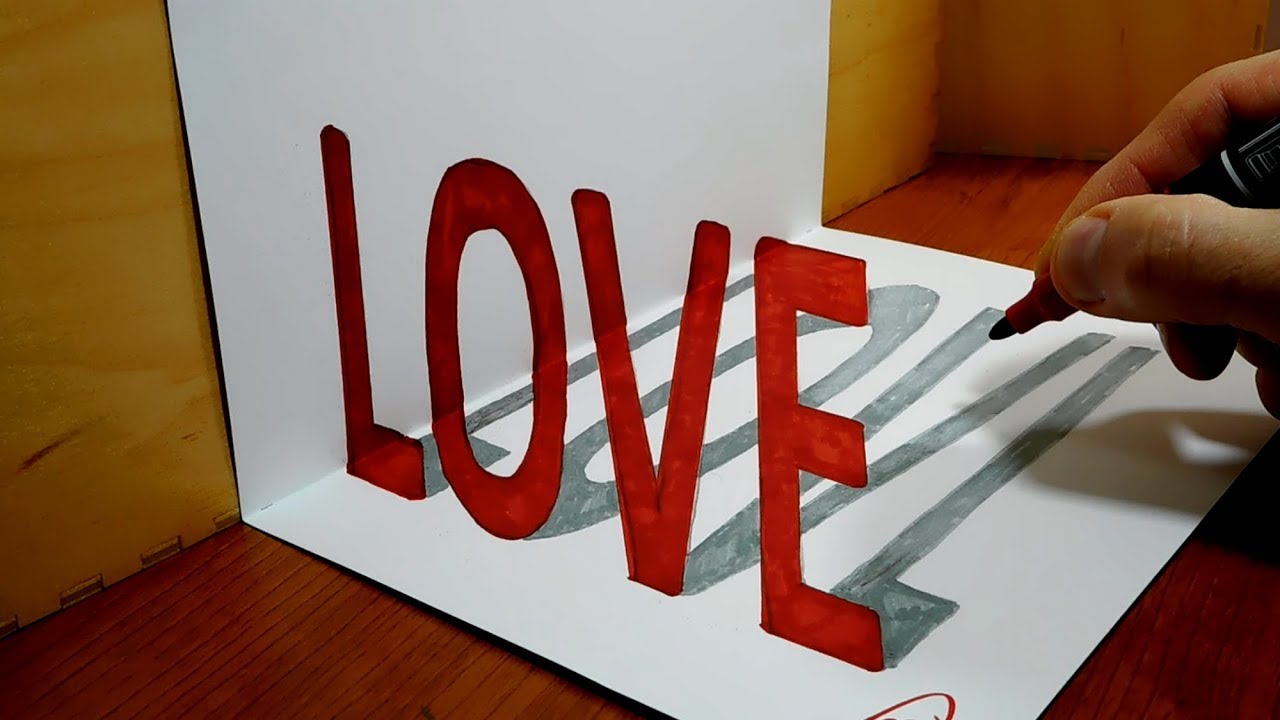 How to Draw Word Love, 3D Trick Art   Optical Illusion