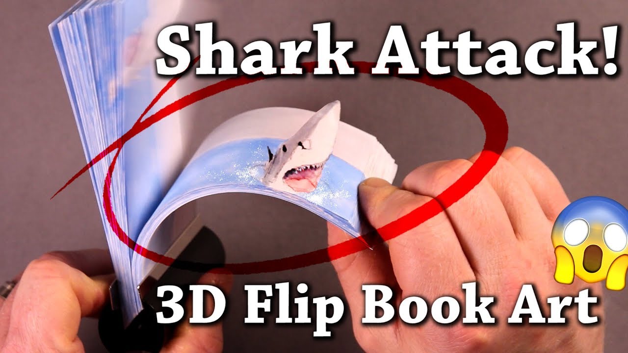 3D Flip Book Shark Attack! Optical Illusion Trick Art