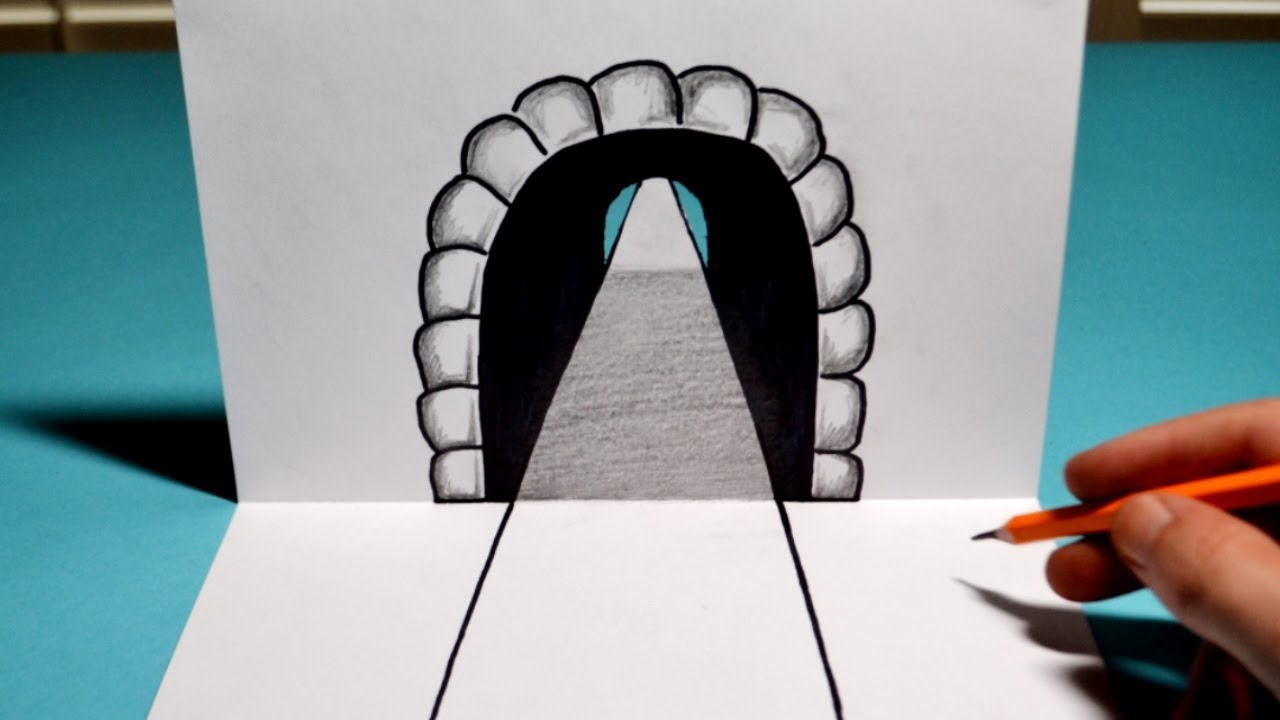 How to Draw a 3D Tunnel - Easy Trick Art Optical Illusion Drawing