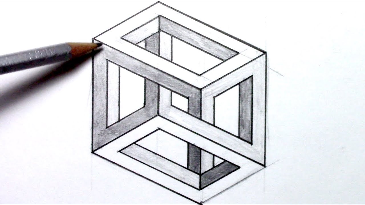 How-to-draw an Optical Illusion - Escher Cube