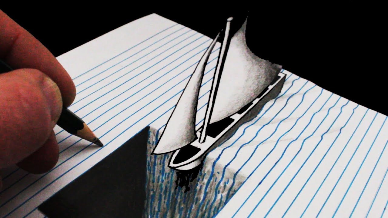 How to Draw a Boat: Optical Illusion: Hole in Line Paper