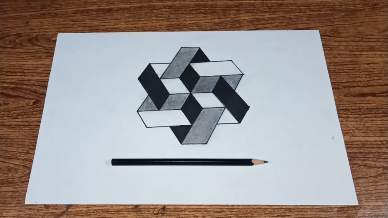 How to draw 3d cube optical illusions for beginner step by step
