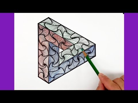 Daily Art Therapy - 3D Drawing on Optical Illusion Triangle - Colors Line Illusions