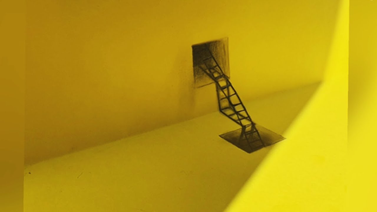 3d ladder drawing optical illusions step by step | Trick art on paper