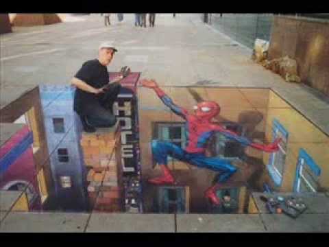 Optical illusions and 3d illusions (chalk drawings)