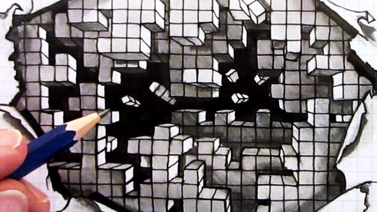 How to Draw an Optical Illusion: Falling Cubes 3D: Hole in Paper