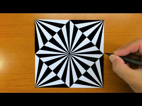 How To Draw Geometric Square Optical Illusion Art - Art challenge - 3D Trick Art on paper tutorial