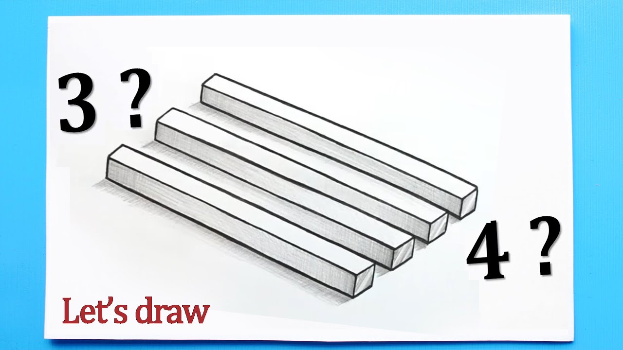 How to draw a simple 3D optical illusion trick art. How many are there 3 or 4?