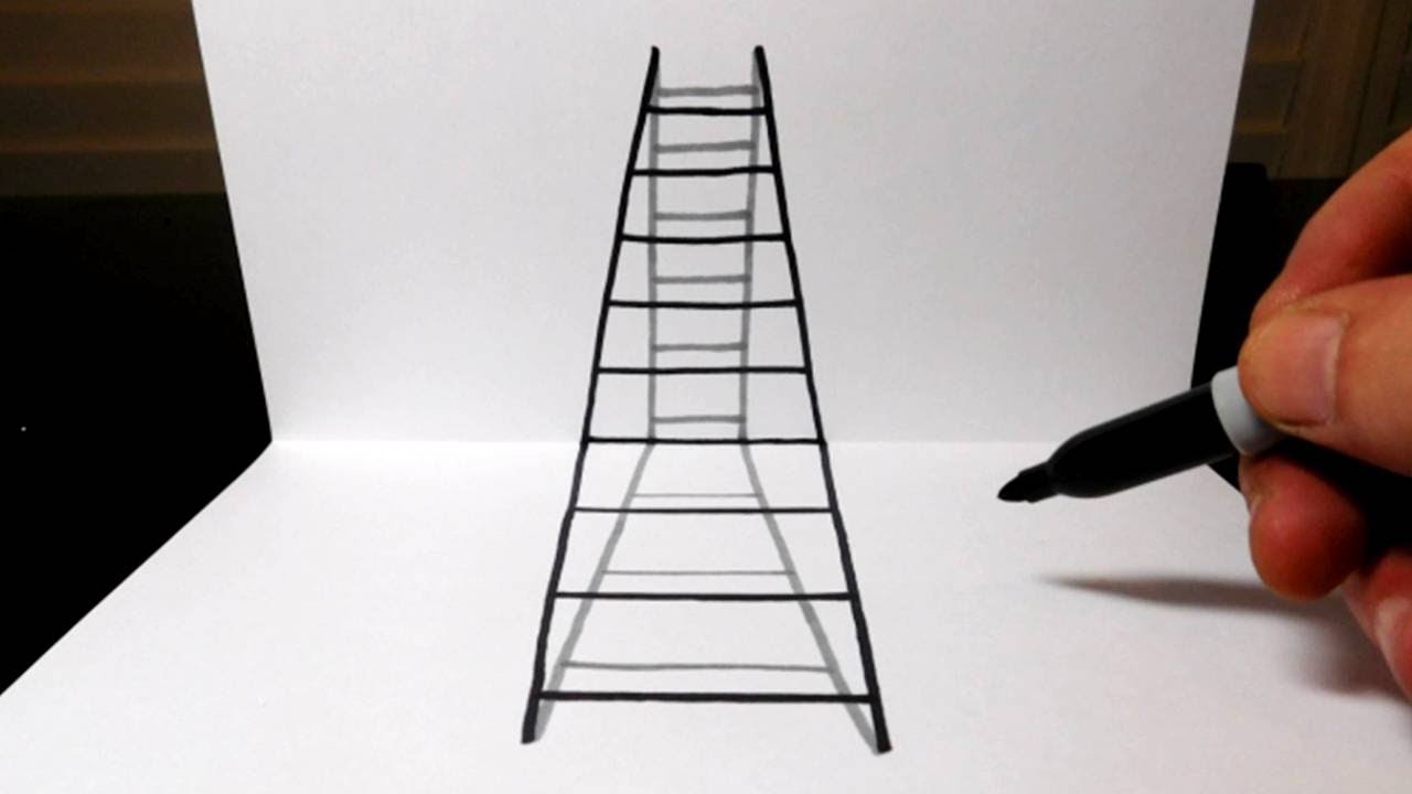 How to Draw a 3D Ladder in Perspective - Optical Illusion Trick Art