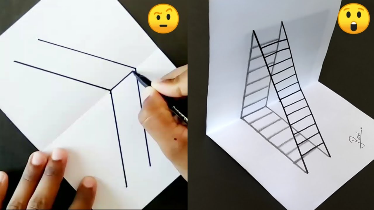 How to Draw 3D Ladder - Optical Illusion - Very Easy Simple Trick Art on Paper